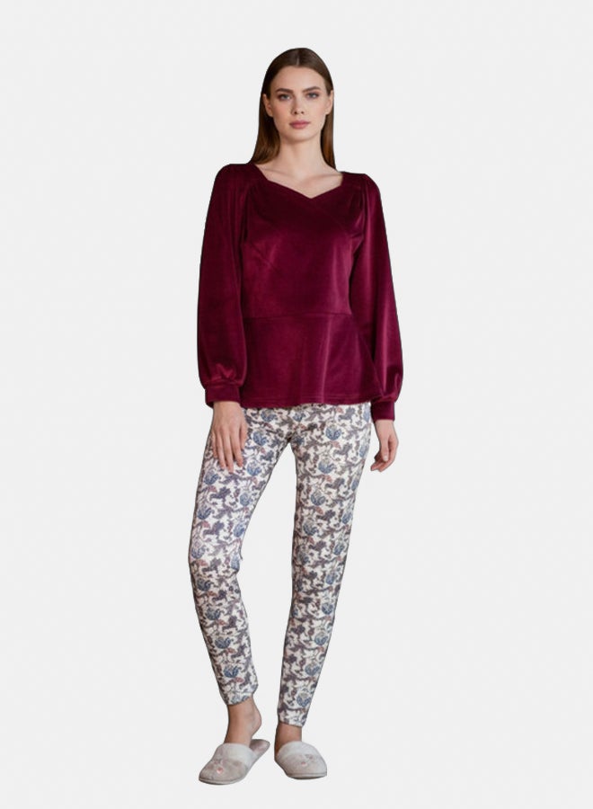 Familia Homewear Velvet Burgandy Pajama Set - Image 1