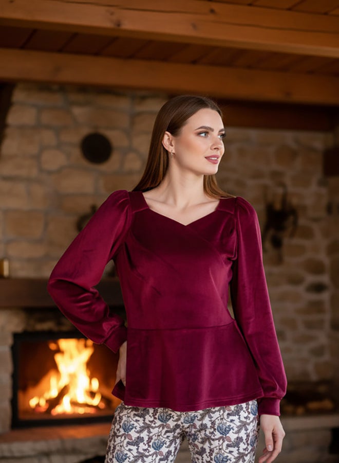 Familia Homewear Velvet Burgandy Pajama Set - Image 3