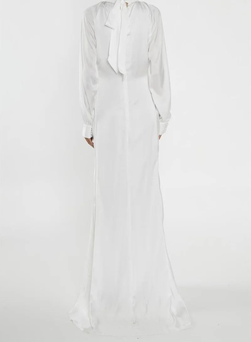 True Decadence Reyna White High-Neck Fishtail Maxi-Dress