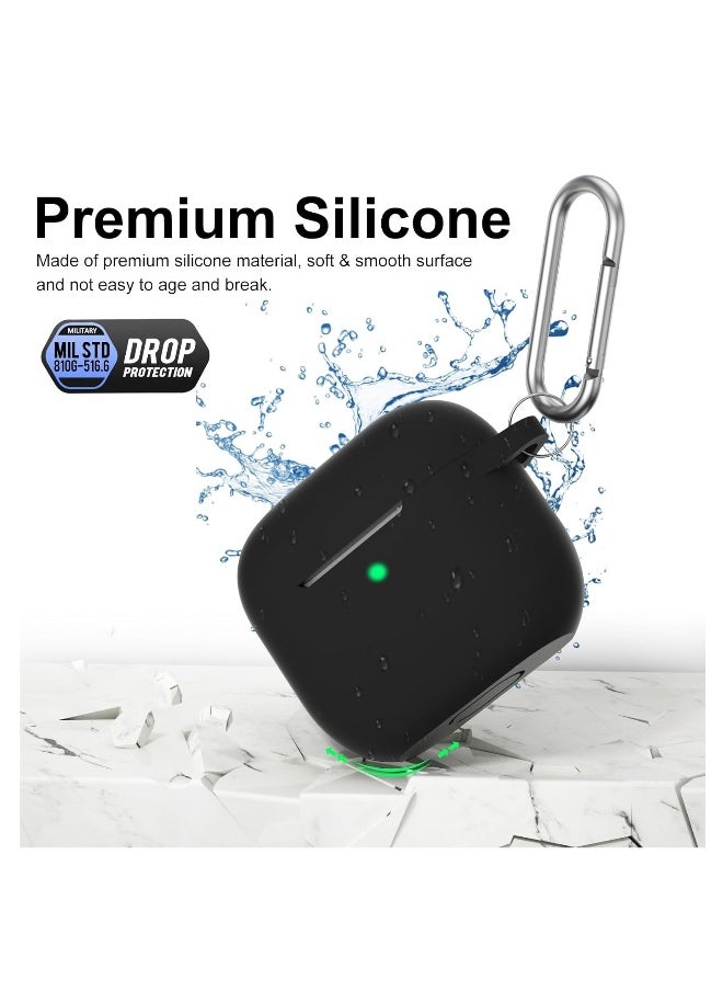 NIBEMINENT - For Apple Airpod 4/Airpods 4th Generation/Airpod 4th Gen Case Cover with Keychain, Full Protective Silicone Case Accessories , Front LED Visible (Black) - Image 1
