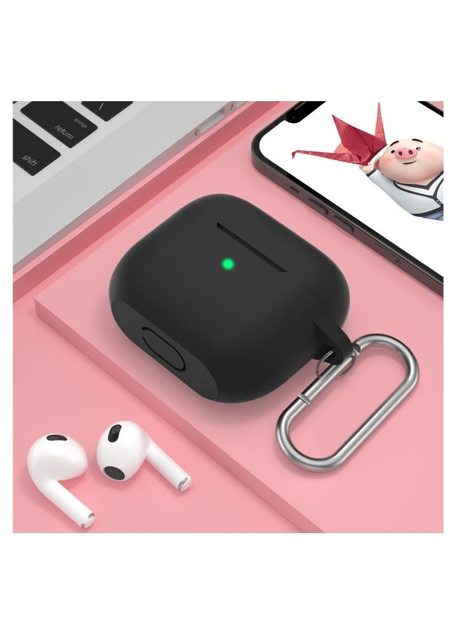 NIBEMINENT - For Apple Airpod 4/Airpods 4th Generation/Airpod 4th Gen Case Cover with Keychain, Full Protective Silicone Case Accessories , Front LED Visible (Black) - Image 1