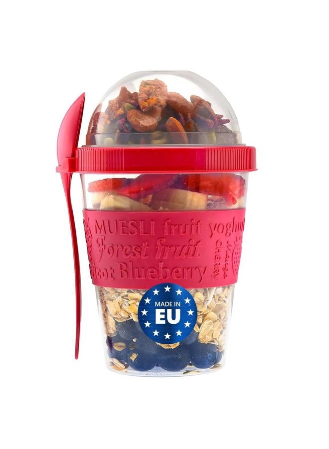 On the Go Yogurt Parfait Cups with Lids, Topping Compartment & Spoon, Parfait Cups for Breakfast Meal Prep, Reusable Leak Proof Yogurt Container - BPA Free - 20oz - Red (2)