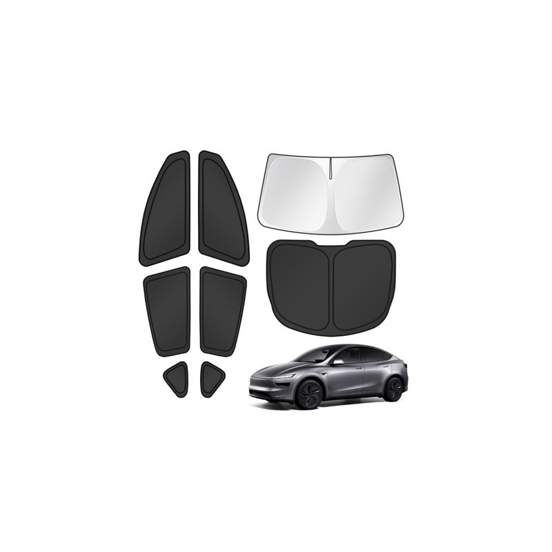 Canvcle Window Shades for 2025 2026 New Tesla Model Y Juniper Accessories Windshield Sun Shade Side Rear Window Covers Sunshade Sun Visor Shield Privacy Protection for Camping Keep Car Cool Black 8PCS - Image 1