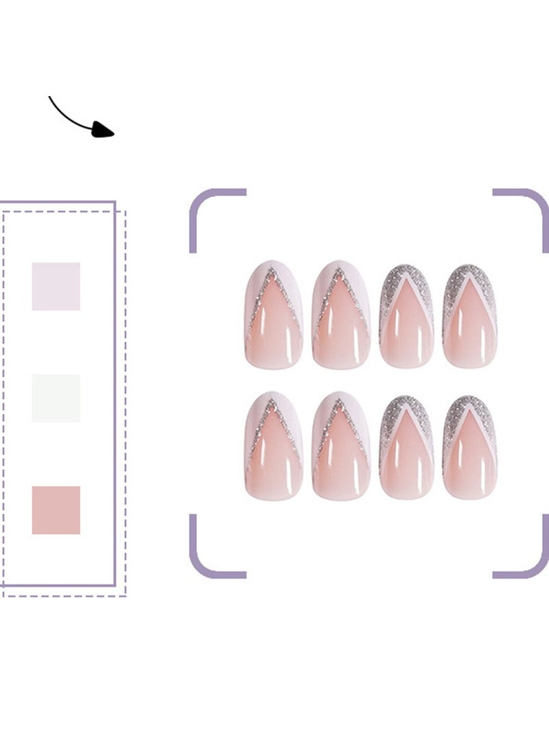 Generic Nail Patches Silver Side StyleFake Nails Short Press On Nails Square Crystal False Nails Prom Nails Full Cover Nails Tips 24pcs For Women And Girls - Image 5