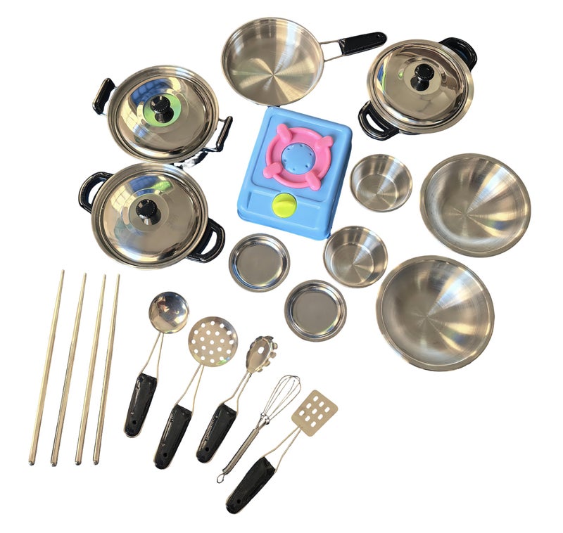MAGIKON Miniature Toy 17Piece Stainless Steel Pots and Pans Set MAGIKON Pretend Play Kitchen Cooking Utensils Toy - Image 4
