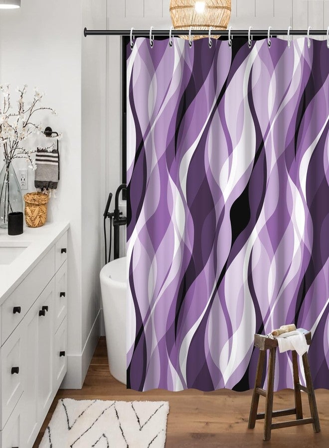 Ruelvth Purple Shower Curtain, Modern Abstract Purple and Grey Striped Shower Curtain for Bathroom Waterproof Lavender Shower Curtain Set with Hooks, 72x72 Inch - Image 2