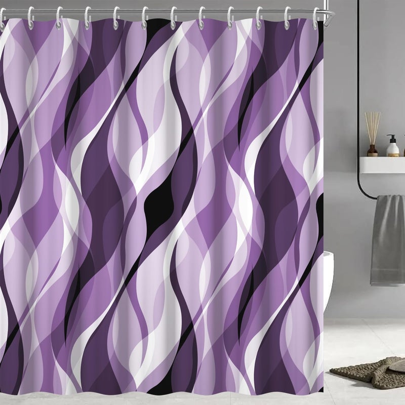 Ruelvth Purple Shower Curtain, Modern Abstract Purple and Grey Striped Shower Curtain for Bathroom Waterproof Lavender Shower Curtain Set with Hooks, 72x72 Inch - Image 1