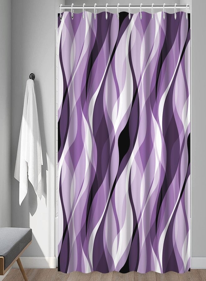 Ruelvth Purple Shower Curtain, Modern Abstract Purple and Grey Striped Shower Curtain for Bathroom Waterproof Lavender Shower Curtain Set with Hooks, 72x72 Inch - Image 3