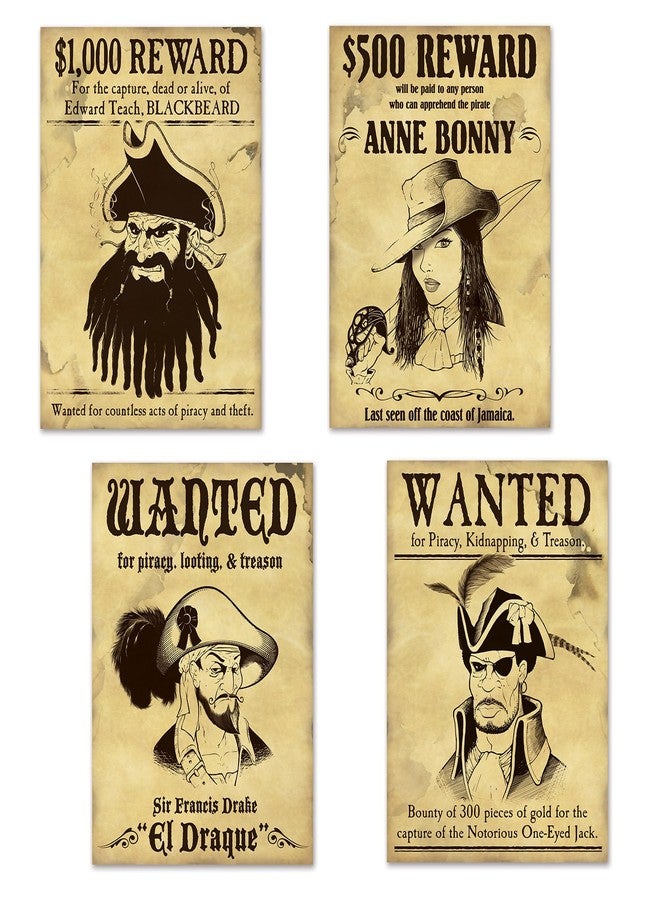 Beistle 59910 Pirate Wanted Sign Cutouts, Multicolor (Pack of 4)