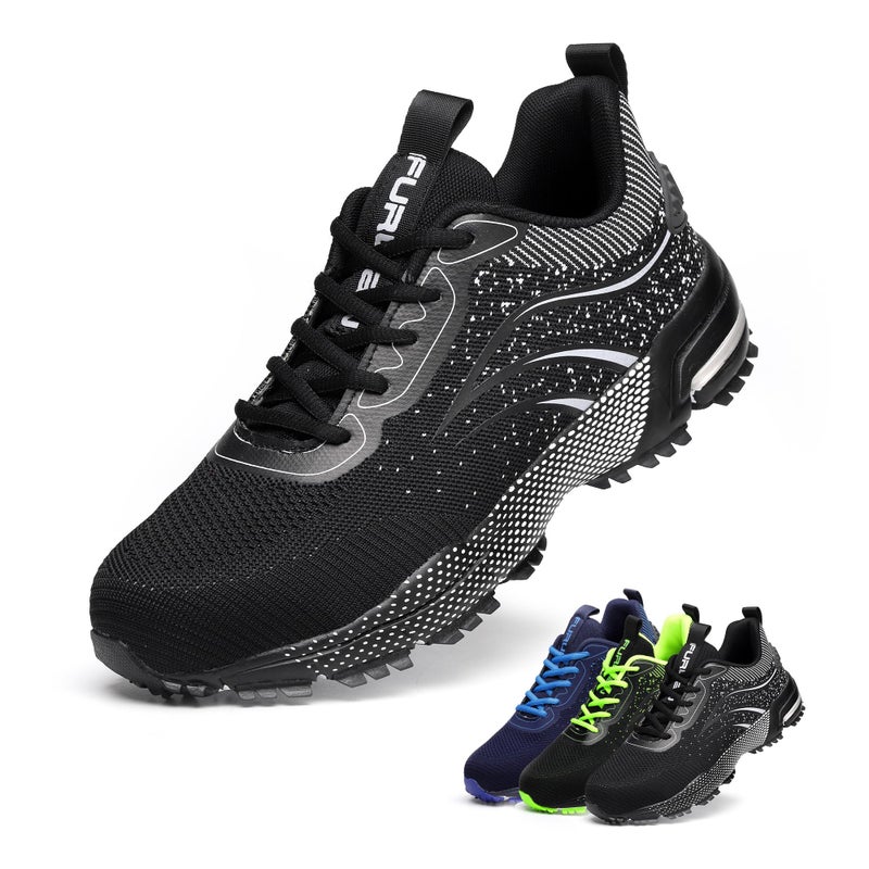 Furuian Steel Toe Shoes for Men Women Lightweight Safety Work Shoes Comfortable Steel Toe Sneakers Warehouse Industry Work Sneakers Black