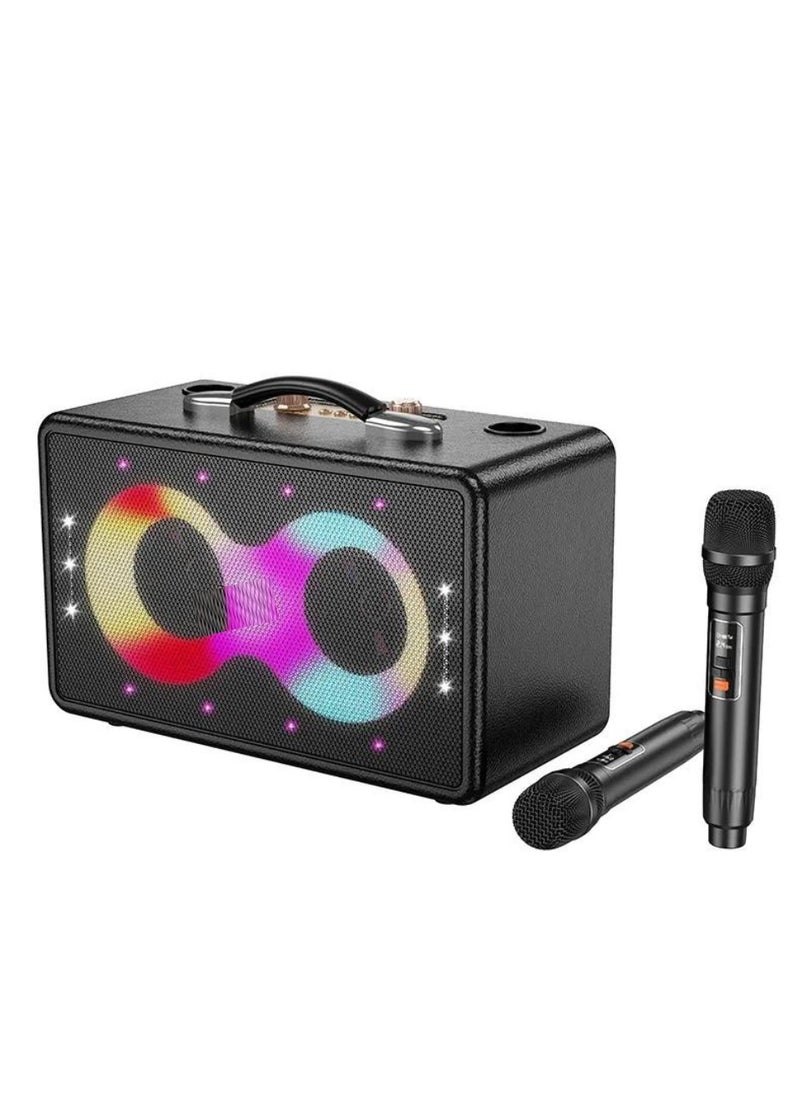 JAJEEK - Portable Bluetooth Speaker with 60W Peak Output | Dual 15W Full-Range Drivers & 5W Tweeter | Dual Wireless Microphones | RGB Strobe Lights | 2×3000mAh Battery | USB-C Charging | 6H Music / 8H Mic Playtime | TF Card / USB / AUX Support | Reverb & Echo Control | Ideal for Parties, Karaoke, Events & Travel - Image 1
