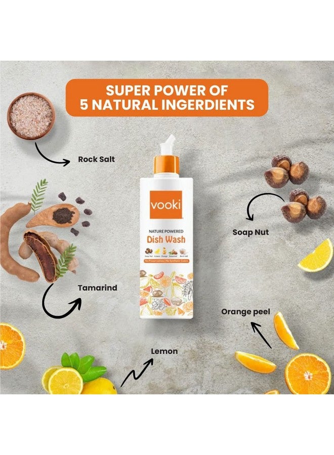 Vooki سائل غسيل الصحون الصديق للبيئة من فوكّي، مدعوم بالطبيعة مع صابون الجوز، الليمون، التمر الهندي، قشر البرتقال وملح الصخور، قوي على الدهون والبقع، لطيف على اليدين - 500 مل (عبوة من 2) - Image 3