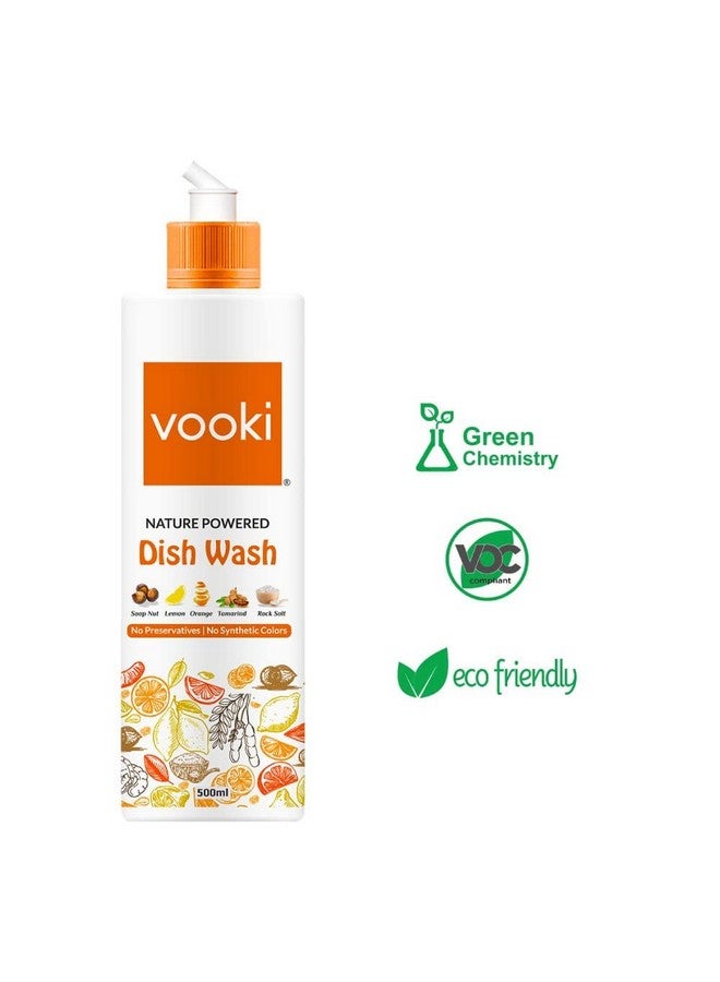 Vooki سائل غسيل الصحون الصديق للبيئة من فوكّي، مدعوم بالطبيعة مع صابون الجوز، الليمون، التمر الهندي، قشر البرتقال وملح الصخور، قوي على الدهون والبقع، لطيف على اليدين - 500 مل (عبوة من 2) - Image 5