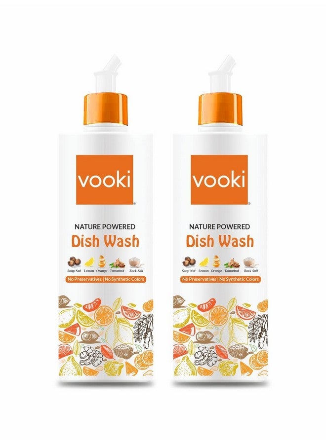 Vooki سائل غسيل الصحون الصديق للبيئة من فوكّي، مدعوم بالطبيعة مع صابون الجوز، الليمون، التمر الهندي، قشر البرتقال وملح الصخور، قوي على الدهون والبقع، لطيف على اليدين - 500 مل (عبوة من 2) - Image 1