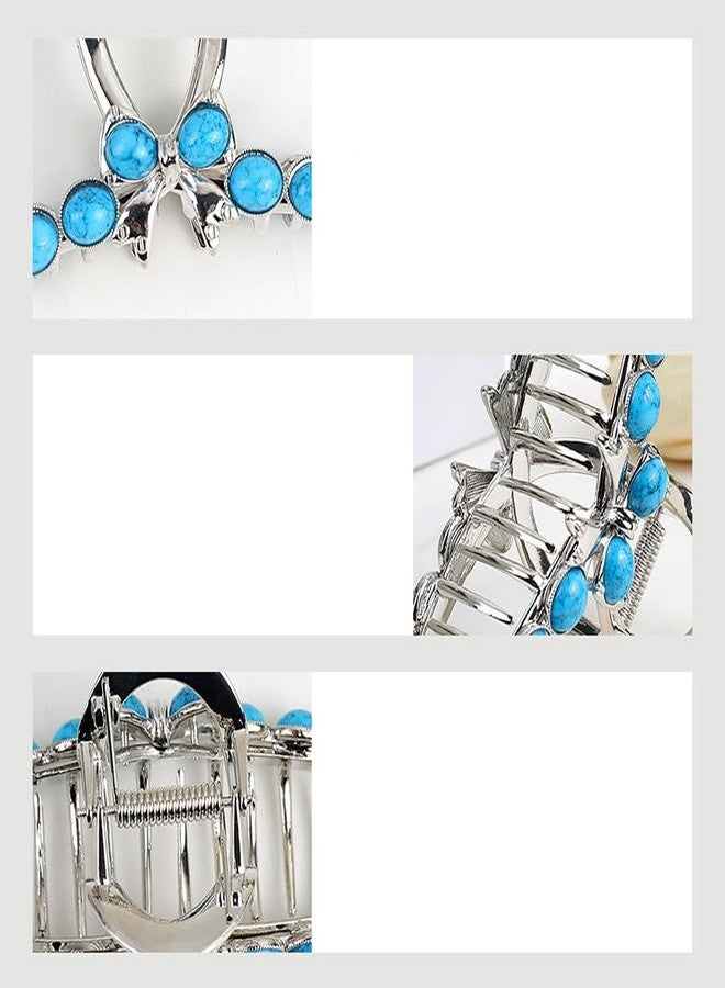 SINIDE Turquoise Blue Stone Hair Claw Clips, Large Metal Retro Bowknot Claw Clip for Women Strong Hold Non-Slip Catch Barrette Jaw Clamp for Long Thick Hair, Fashion Styling Accessories (2 Pack) - Image 4