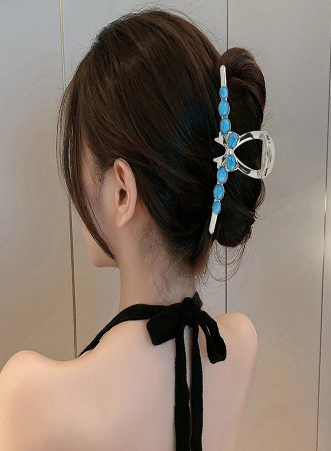 SINIDE Turquoise Blue Stone Hair Claw Clips, Large Metal Retro Bowknot Claw Clip for Women Strong Hold Non-Slip Catch Barrette Jaw Clamp for Long Thick Hair, Fashion Styling Accessories (2 Pack) - Image 5