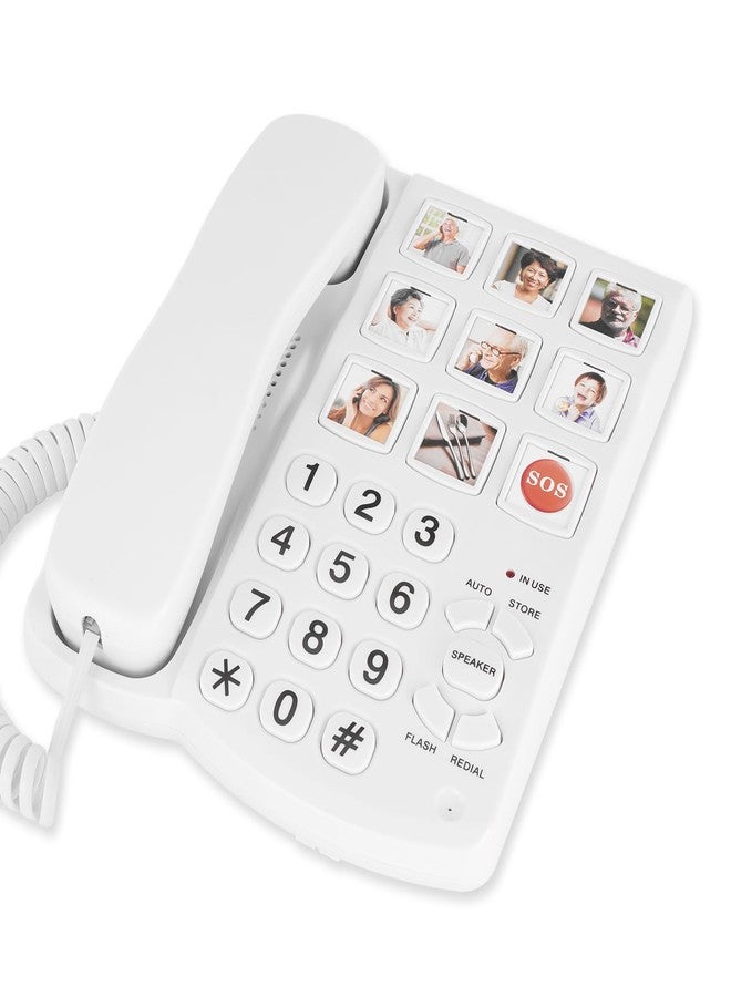 Lativu Landline Phones for Seniors-Basic Big Button Phone for Seniors-White Corded Telephone Landline Phones with 9 One-Touch Dialing, Loud Ringer & Speaker for Visually and Hearing Impaired - Image 1