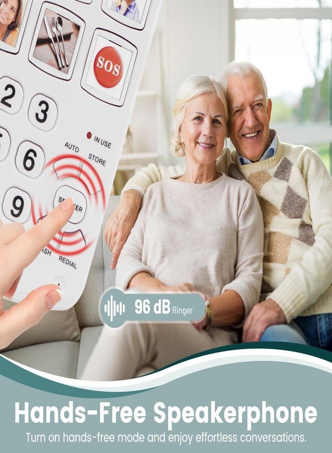 Lativu Landline Phones for Seniors-Basic Big Button Phone for Seniors-White Corded Telephone Landline Phones with 9 One-Touch Dialing, Loud Ringer & Speaker for Visually and Hearing Impaired - Image 3