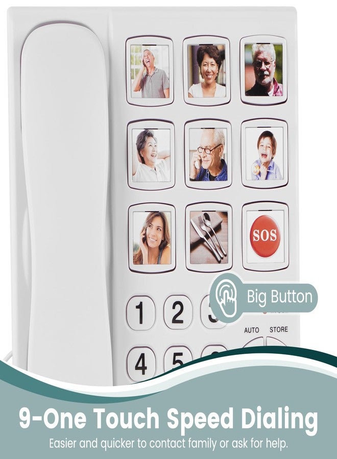 Lativu Landline Phones for Seniors-Basic Big Button Phone for Seniors-White Corded Telephone Landline Phones with 9 One-Touch Dialing, Loud Ringer & Speaker for Visually and Hearing Impaired - Image 2