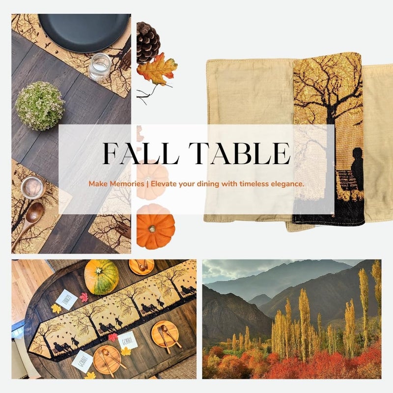 DaDa Bedding DaDalogy Farmhouse Rustic Dining Placemats  Set of 4 Tapestry Woven Cotton Linen Kitchen Table Mats Fall Silhouette Decor  Family Cozy Cabin Orange Tan Black Decorative  13 x 19 - Image 3