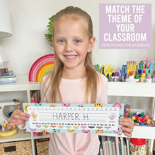 Hadley Designs Desk Name Tags for Classroom – 36 Student Name Plates for Classroom Kindergarten, Preschool, 1st, 2nd & 3rd Grade, 14.5 x 4in Teacher Nameplates for Student Desks, Smiley Nametags - Image 5