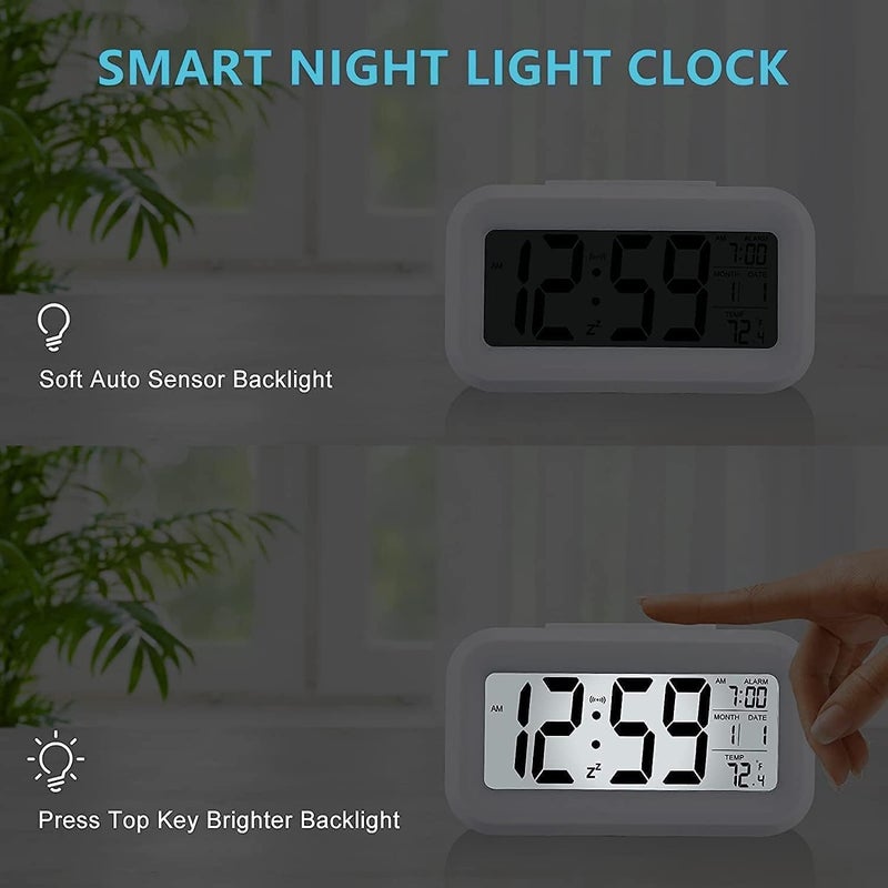KALUG KALUG Alarm Clock Digital Clock Table Clock for Students Watch Timer for Study Home Bedroom KitchenLoud Desk Alarm Clocks for Heavy Sleepers with Automatic SensorTimeDate Temperature WHITE  - Image 5