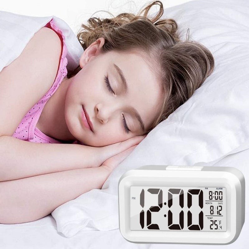 KALUG KALUG Alarm Clock Digital Clock Table Clock for Students Watch Timer for Study Home Bedroom KitchenLoud Desk Alarm Clocks for Heavy Sleepers with Automatic SensorTimeDate Temperature WHITE  - Image 3