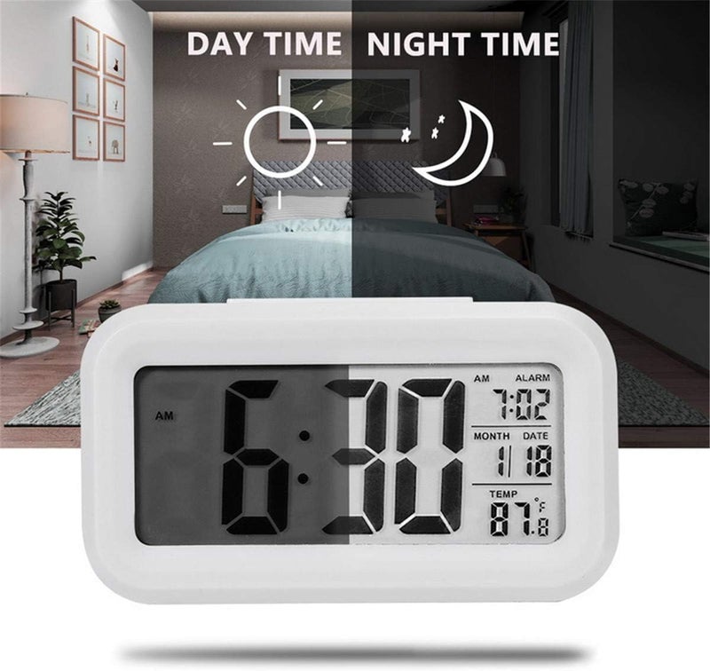 KALUG KALUG Alarm Clock Digital Clock Table Clock for Students Watch Timer for Study Home Bedroom KitchenLoud Desk Alarm Clocks for Heavy Sleepers with Automatic SensorTimeDate Temperature WHITE  - Image 4