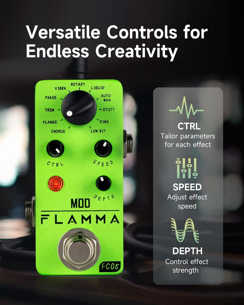 FLAMMA FC05 Mini Modulation Pedal with Chorus Flanger Tremolo Phaser Vibrato Rotary Liquid Autowah Stutter Ring LowBit - Image 3