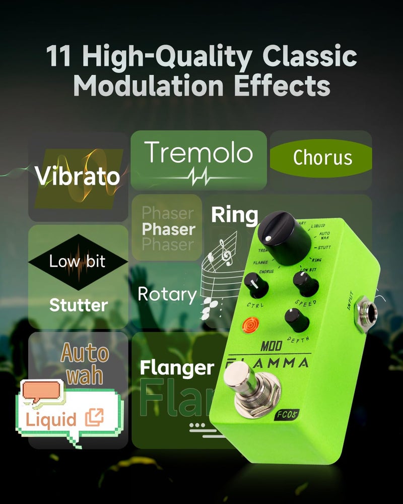FLAMMA FC05 Mini Modulation Pedal with Chorus Flanger Tremolo Phaser Vibrato Rotary Liquid Autowah Stutter Ring LowBit - Image 2