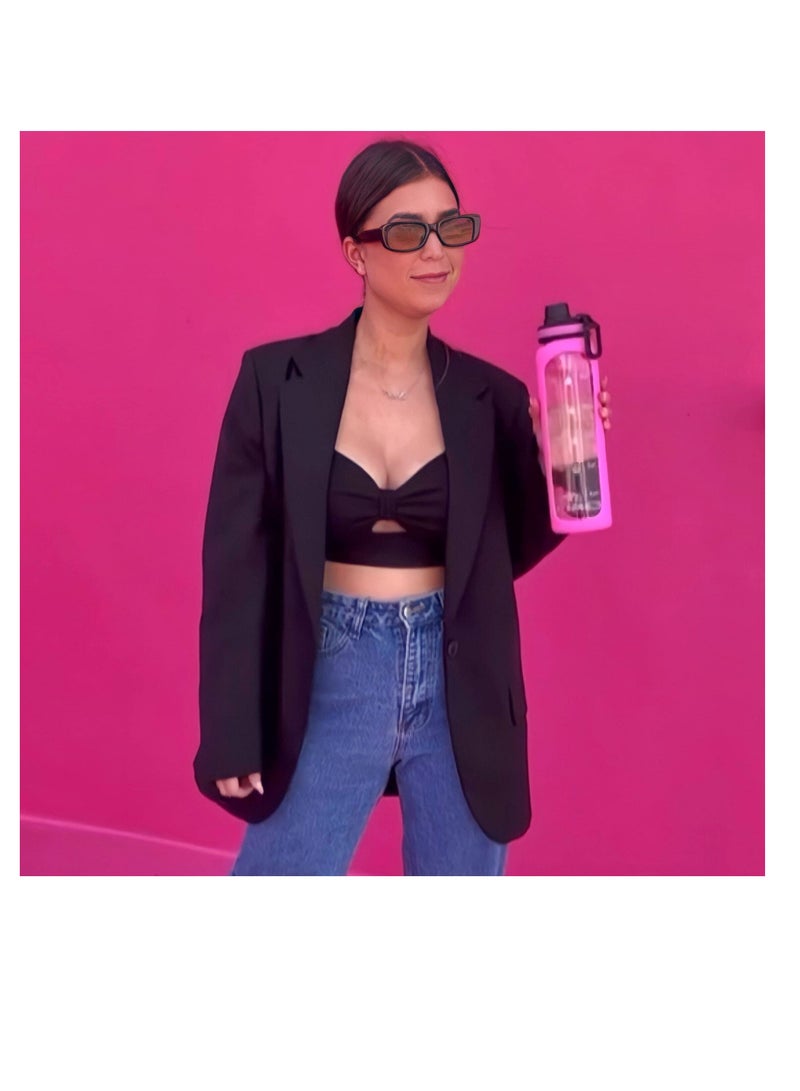 واي آند دي 32 oz Glass Water Bottle with Time Marks and Silicone Sleeve - Flip Lid, Motivational Bottles for Hydration, Reusable, Wide Mouth, Leakproof, 1 Liter Drinking Bottle, BPA Free - Image 2