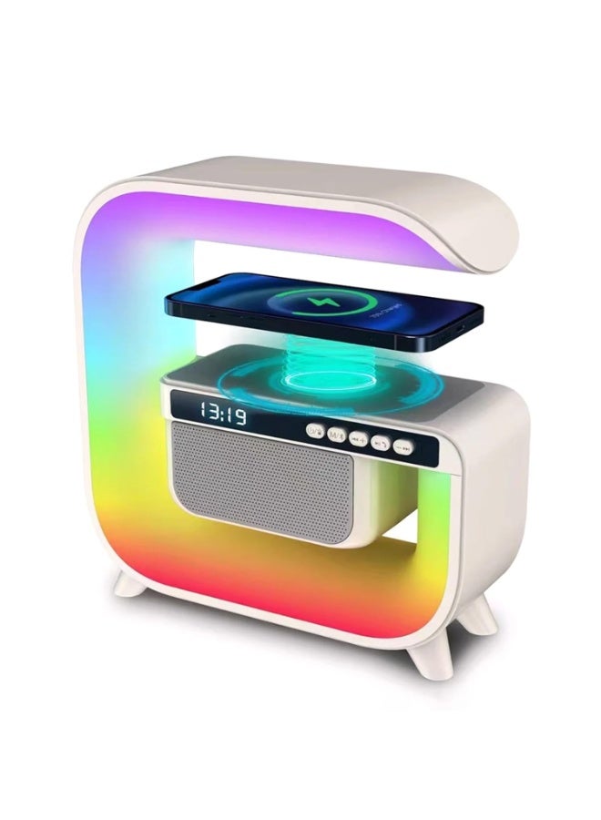 G3 LED Wireless Charging Speaker with Alarm Clock, 16M Colours, 10W Fast Charging, Sound Machine, App Control, Pink/White/Red, - Image 1