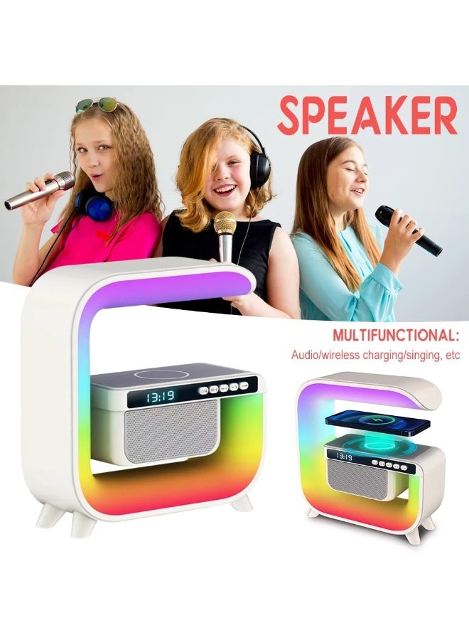 G3 LED Wireless Charging Speaker with Alarm Clock, 16M Colours, 10W Fast Charging, Sound Machine, App Control, Pink/White/Red, - Image 2