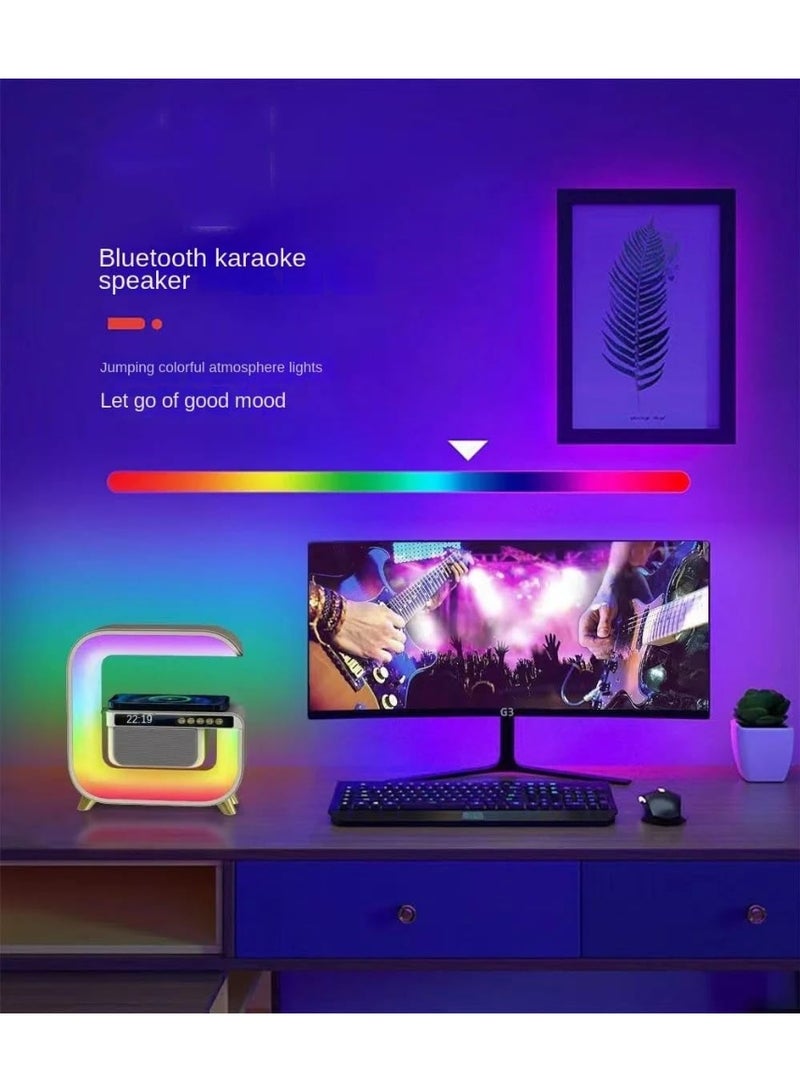 G3 LED Wireless Charging Speaker with Alarm Clock, 16M Colours, 10W Fast Charging, Sound Machine, App Control, Pink/White/Red, - Image 4