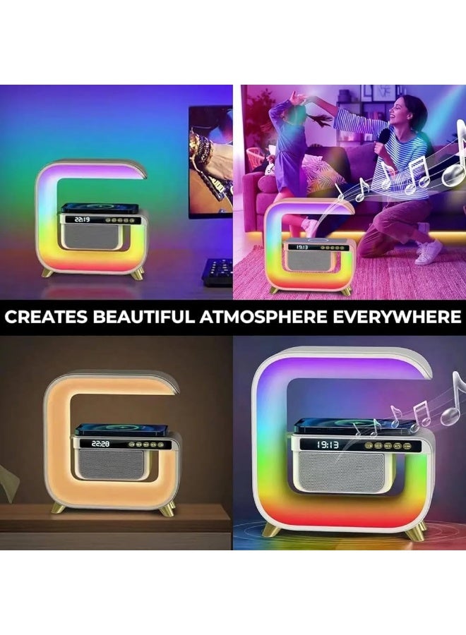 G3 LED Wireless Charging Speaker with Alarm Clock, 16M Colours, 10W Fast Charging, Sound Machine, App Control, Pink/White/Red, - Image 3