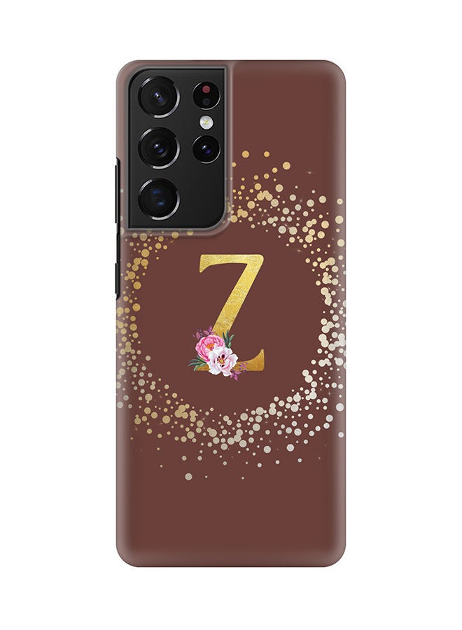 Stylizedd Monogram Slim Cover for Samsung Galaxy S21 Ultra 5G Case Custom Initials Letter Floral Pattern Snap Series Mobile Cover Matte Alphabet  - Z (Brown) - Image 1
