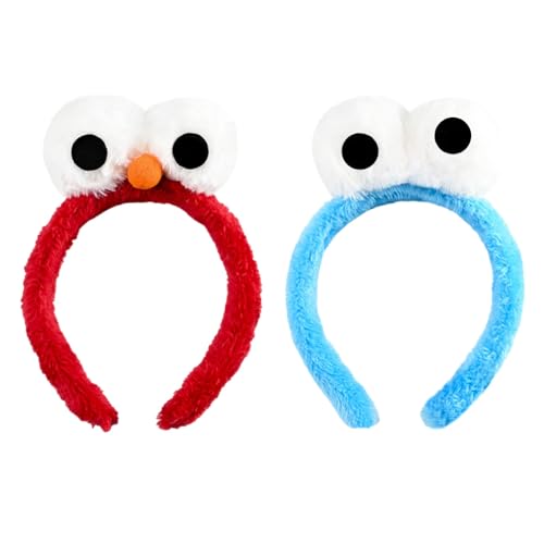 Tirdkid 2 Pack Adorable Red Blue Monster Costume Eyes Headband Perfect Cartoon Fuzzy Costumes for Halloween Parties and Celebrations - Image 1
