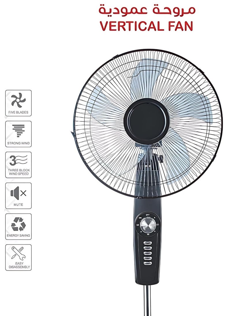 LC Standing Fan with 3 Speeds and 5 Blades, Silent Operation, 40W Black MC-41049 - Image 3