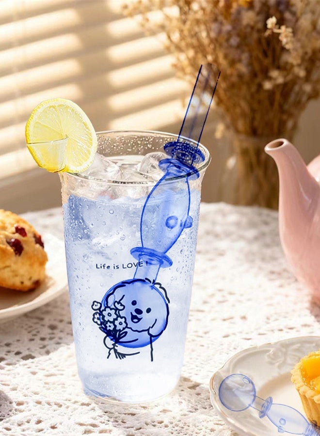 1 high-quality heat-resistant glass straw borosilicate materials, durable （blue))