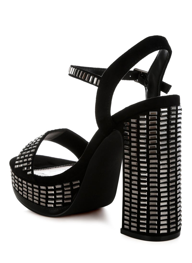 London Rag Rhinestones Embellished Ankle Strap Heels in Black  - Image 3