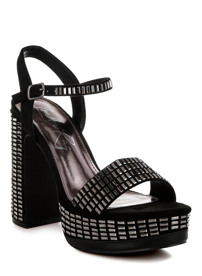 London Rag Rhinestones Embellished Ankle Strap Heels in Black  - Image 2