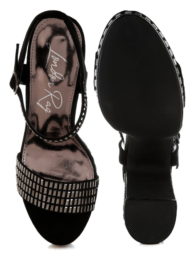 London Rag Rhinestones Embellished Ankle Strap Heels in Black  - Image 4