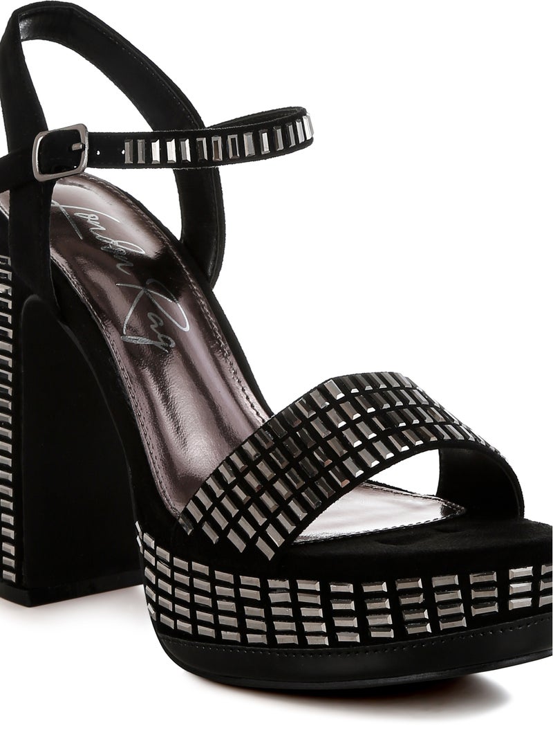 London Rag Rhinestones Embellished Ankle Strap Heels in Black  - Image 5
