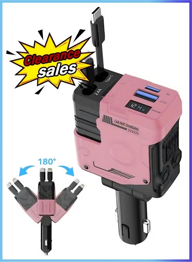 [Clearance Sale] 4 In 1 Car Charger With Dual Retractable Cable, Dual Port Usb C Pd Car Fast Charger Compatible With Iphone 17/15/14/13/12/11, Ipad, Galaxy (1lightning 1typec) - Image 1