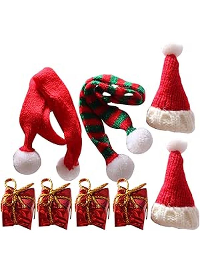 Mini Knitting Hats Stretch Christmas Caps Scarf Dollhouse Accessories DIY Craft Decor - Image 1
