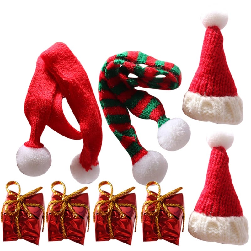 Mini Knitting Hats Stretch Christmas Caps Scarf Dollhouse Accessories DIY Craft Decor - Image 2