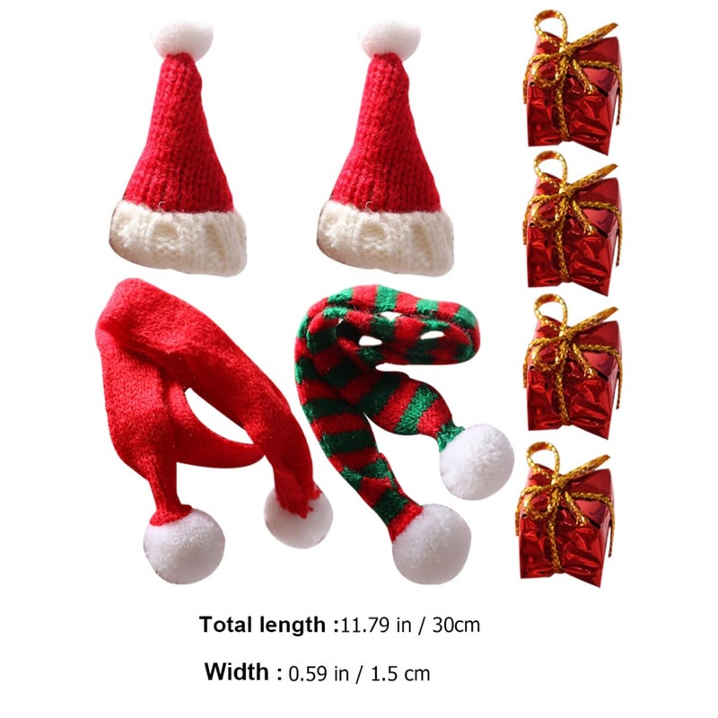 Mini Knitting Hats Stretch Christmas Caps Scarf Dollhouse Accessories DIY Craft Decor - Image 3