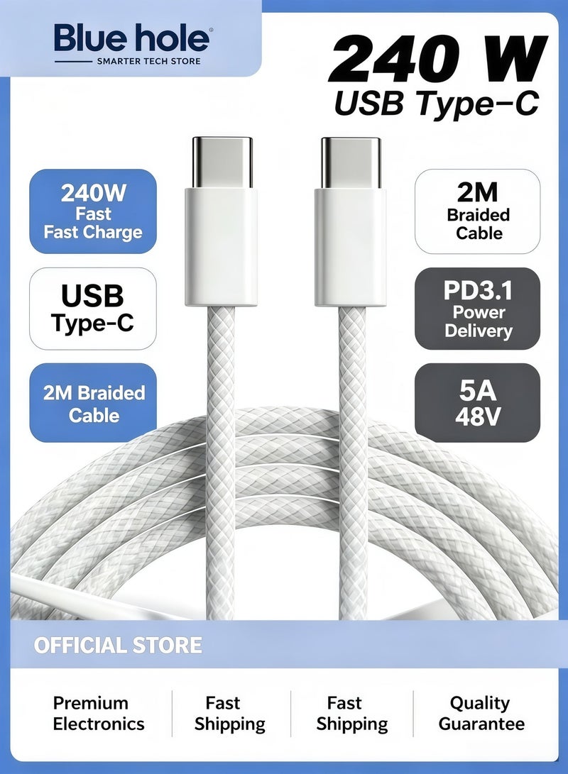 BlueHole 240W USB C Cable 2M Braided 48V 5A Power Delivery PD3.1 Fast Charge USB Type C Cable For iPhone 17 16 15 Series Macbook Pro Air M4 M3 M2 M1 iPad Pro Dell XPS Galaxy S25 S24 S23 Ultra Xiaomi Huawei Lenovo Asus - Image 1