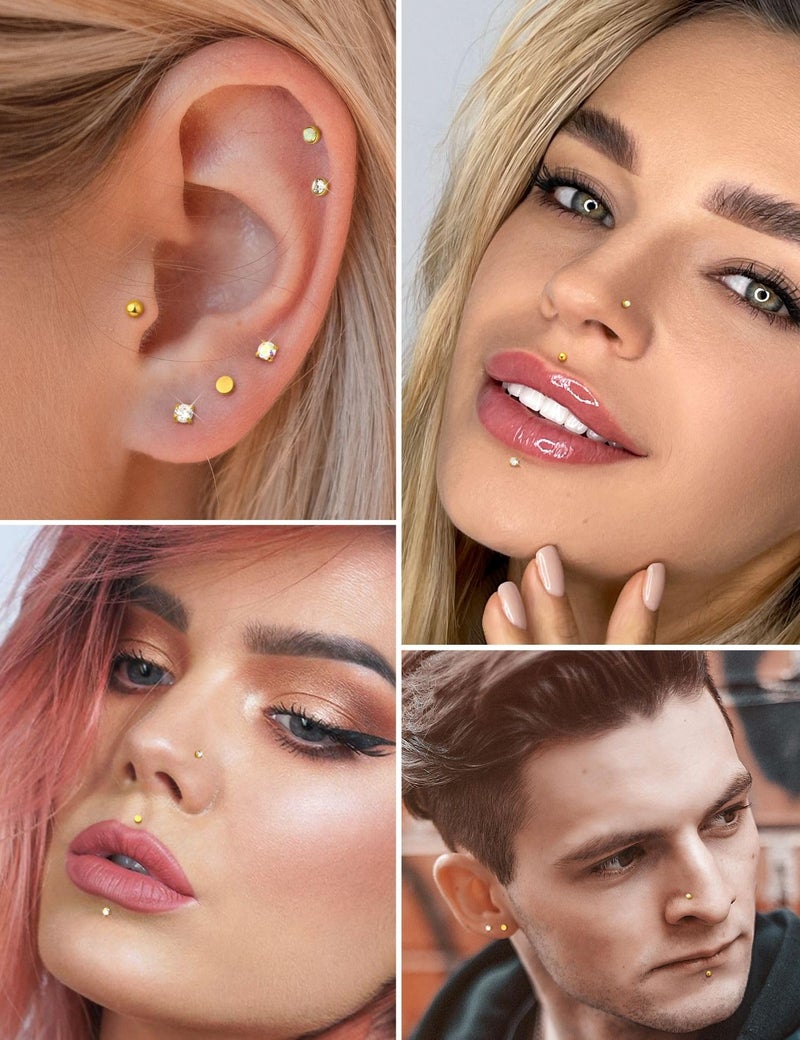 JeryWe 20G Flat Back Earrings Stud - Hypoallergenic Earrings for Women - 316L Surgical Stainless Steel Tragus Cartilage Lip Medusa Piercing Jewelry - Threadless Nose Stud for Women Men 2mm 14K Gold Filled - Image 2