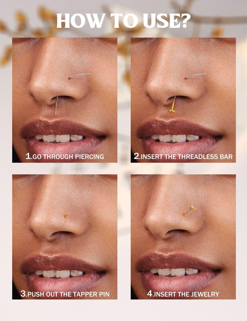JeryWe 20G Flat Back Earrings Stud - Hypoallergenic Earrings for Women - 316L Surgical Stainless Steel Tragus Cartilage Lip Medusa Piercing Jewelry - Threadless Nose Stud for Women Men 2mm 14K Gold Filled - Image 5